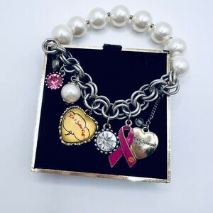 Vintage Betsey Johnson “I’m a Survivor” Pink Ribbon Heart Breast Cancer Bracelet